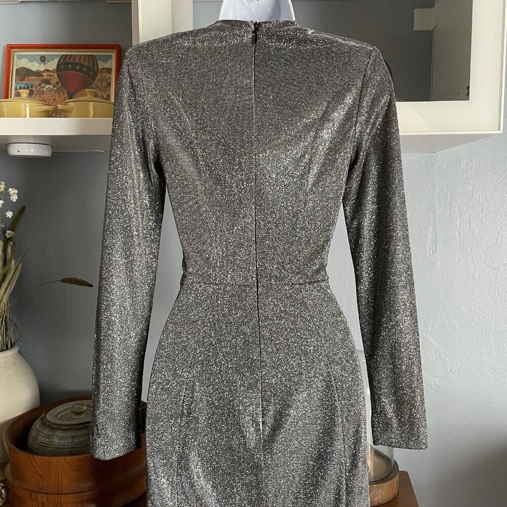 House of CB London Paolina Silver Sparkle Dress Bodycon Long Sleeve - Picture 7 of 12